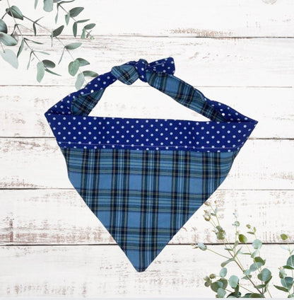 Blue tartan dog bandana handmade