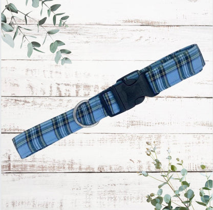 Blue tartan handmade dog collar