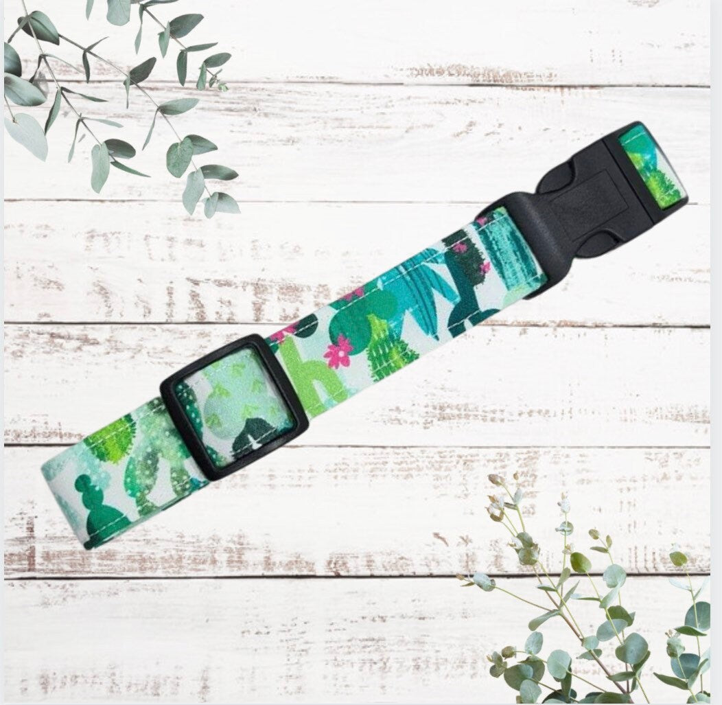 Cactus print dog collar, adjustable handmade