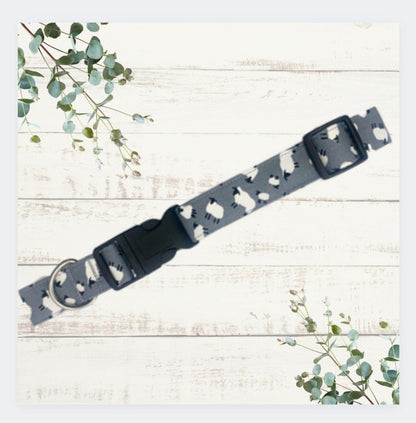 Handmade sheep print adjustable dog collar