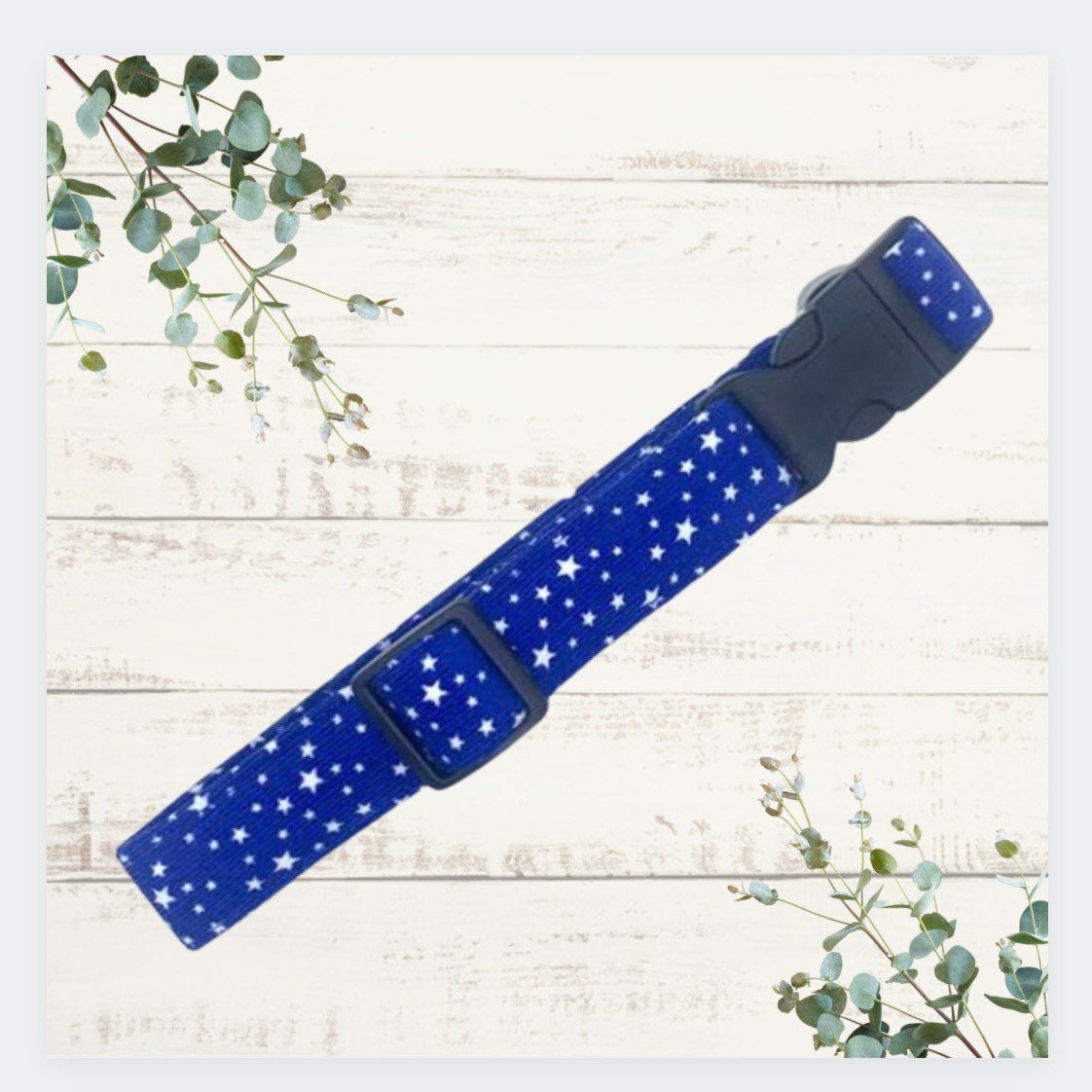 Blue mini star corduroy dog collar adjustable