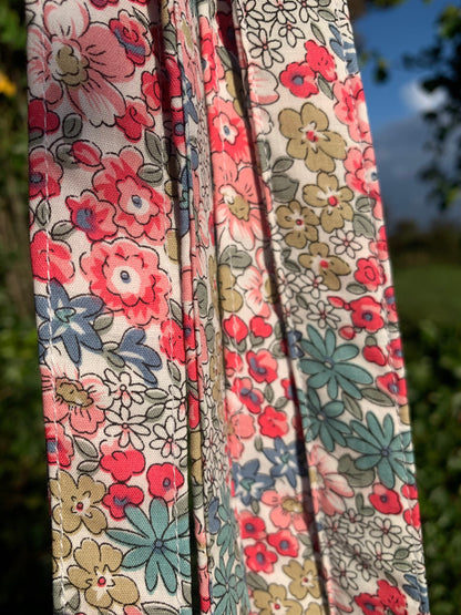 Handmade pink and turquoise floral print adjustable dog collar