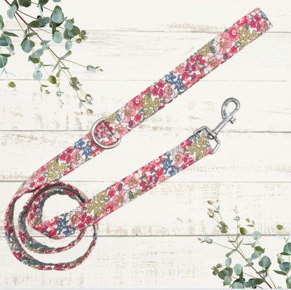 Pink and turquoise floral dog lead handmade in cornwall