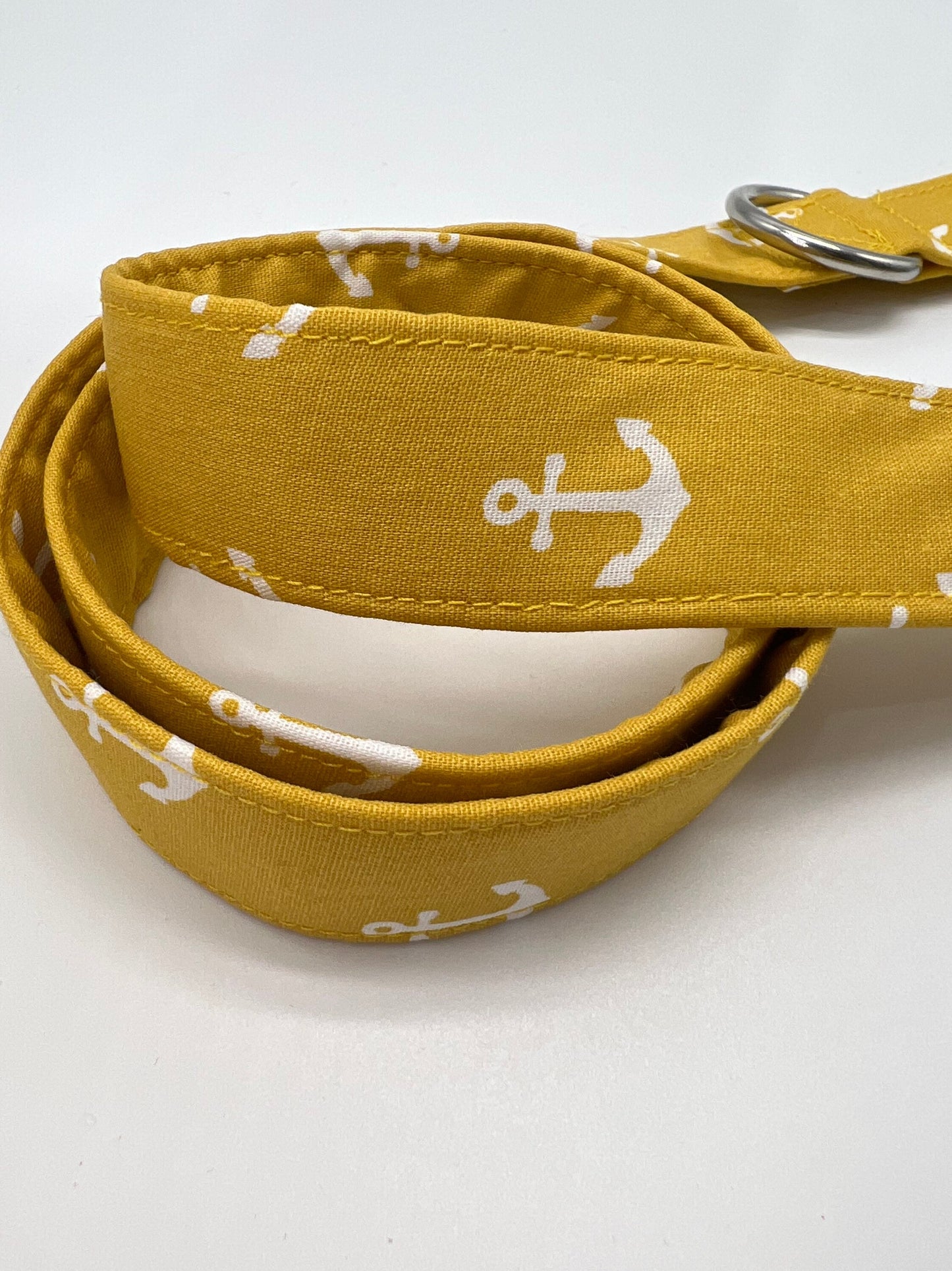Mustard anchor handmade dog lead with d ring