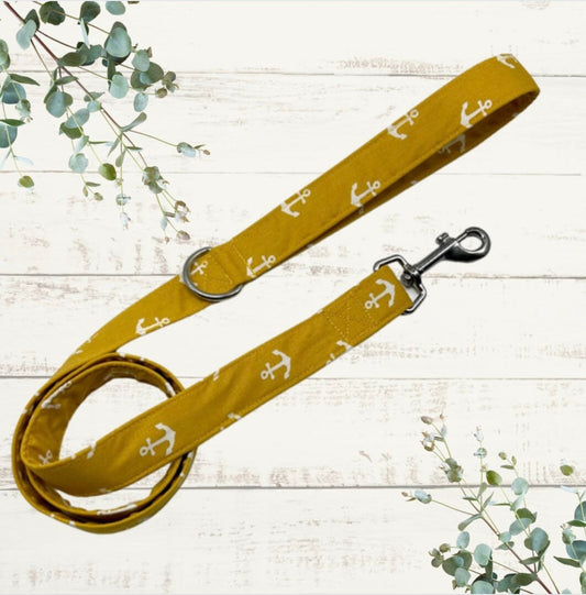Mustard anchor handmade dog lead with d ring