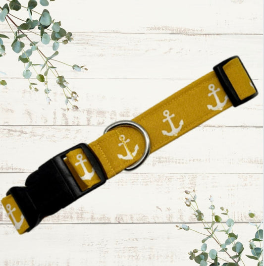 Mustard  anchor handmade dog collar