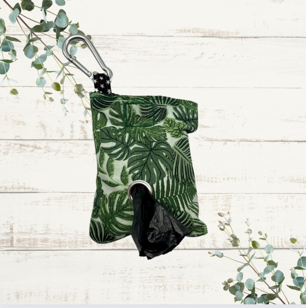 Jungle leaves print handmade dog poo bag dispenser
