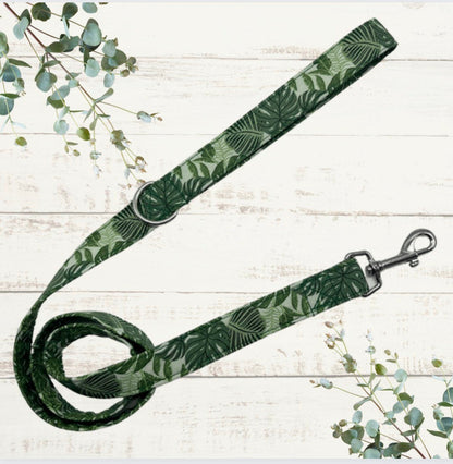 Jungle leaves print dog lead with d ring