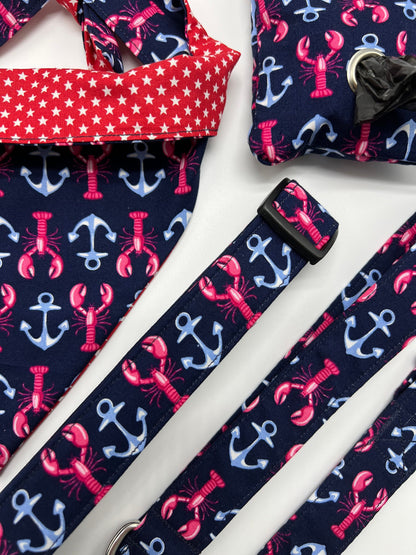 Newquay lobster print adjustable dog collar