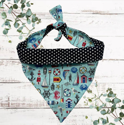Pale blue nautical icons reversible dog bandana