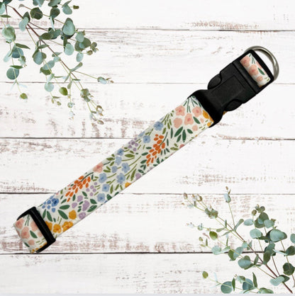 Pastel floral print dog collar, lead bandana