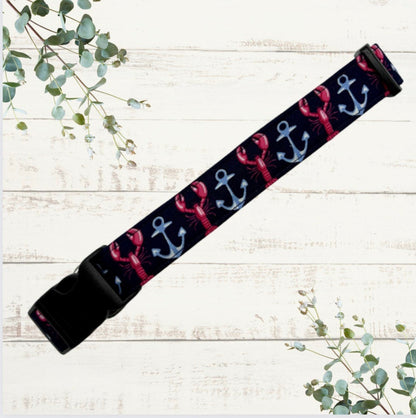 Newquay lobster print adjustable dog collar