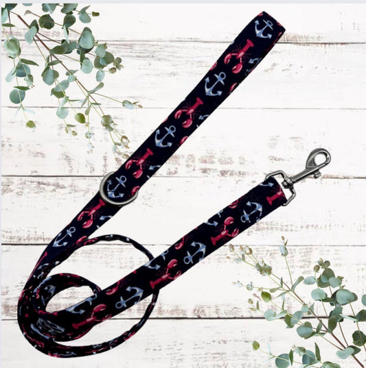 Newquay lobster print dog lead with d ring