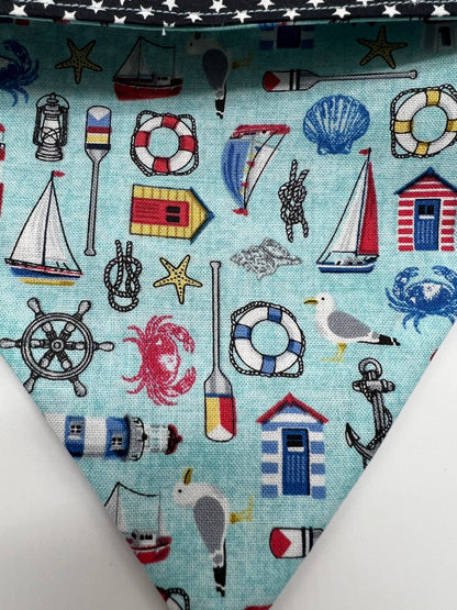 Pale blue nautical icons reversible dog bandana